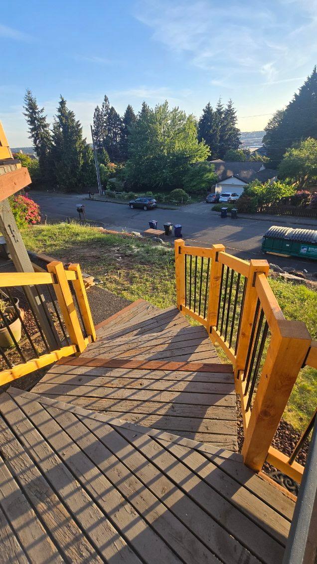 New stair railing overlooking neighborhood